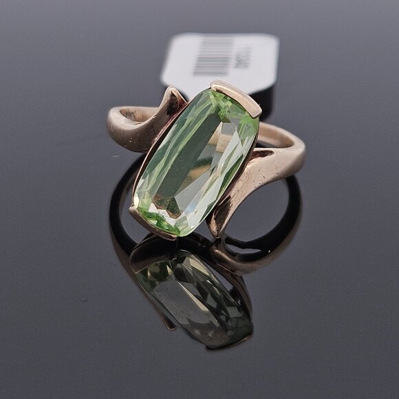 10K Yellow Gold Elongated Cushion Cut Uranium Glass Cocktail Ring Size 6.25 - Picture 10 of 16